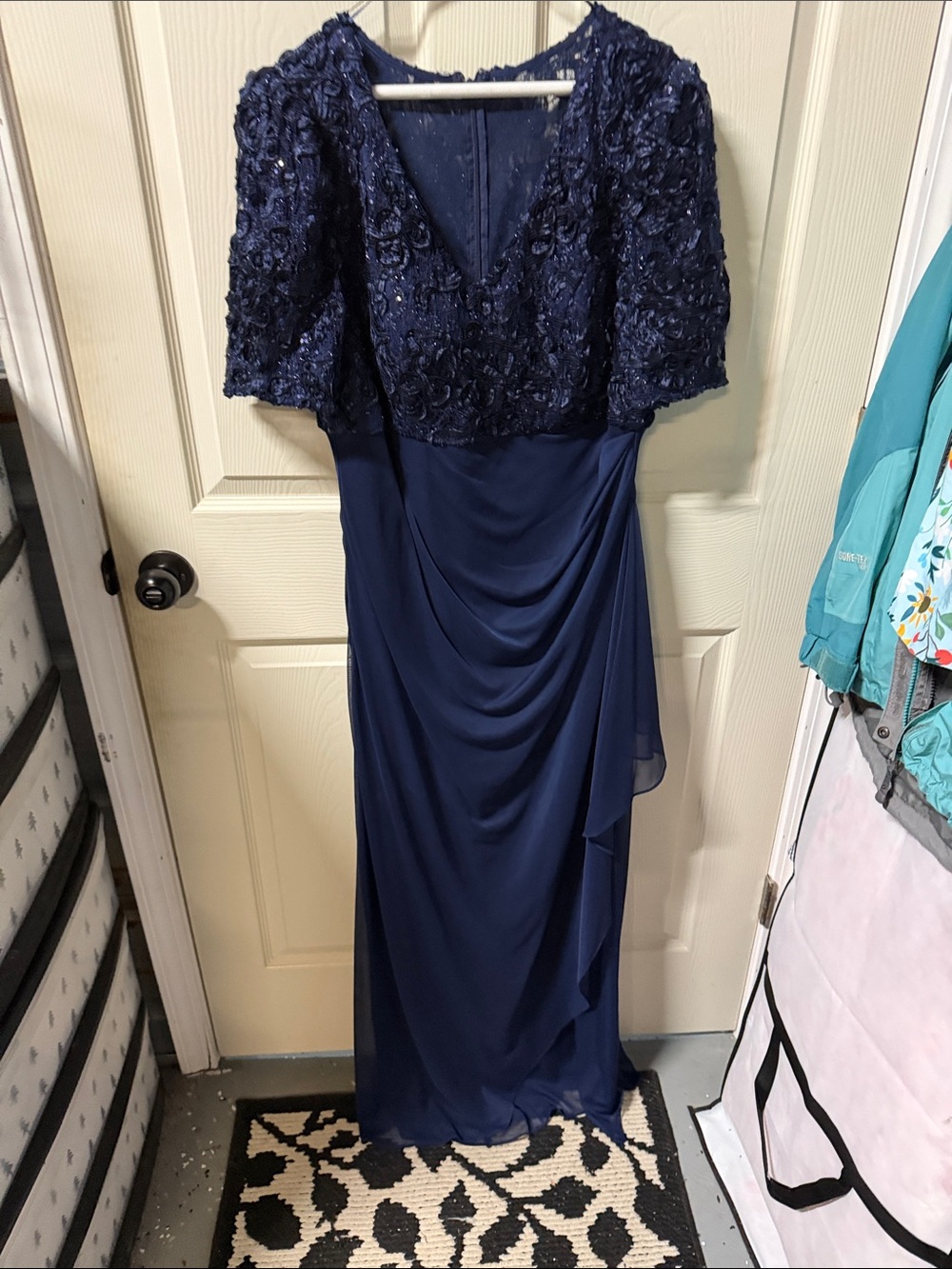 Alex Evenings Navy Embellished V-Neck Maxi Dress